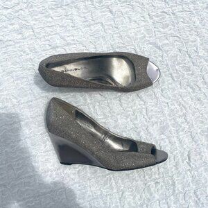 Metallic Silver Peep Toe Wedge Heels